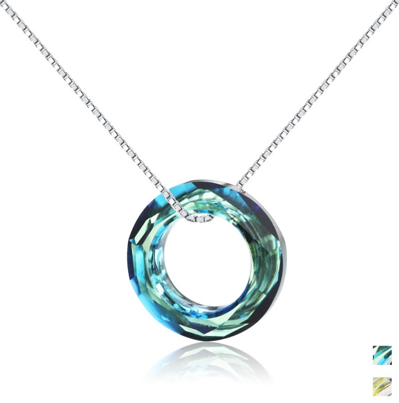 925 Sterling Silver Circle Swarovski Crystal Necklace 